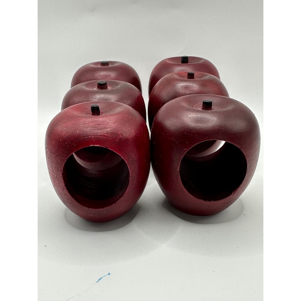 Vintage Set of 6 Red Wooden Apple Napkin Rings Fall Farmhouse Table Decor